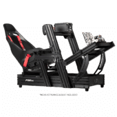 Next Level Racing F-GT Elite 160 rig in formula-style driving position with adjustable seating and pedal layout