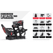 F-GT Elite 160 upgrade options including seats, monitor mounts, motion systems and accessory add-ons