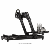 GT Elite Lite front and side frame assembled with direct drive wheel and hydraulic pedals for a racing simulator setup.