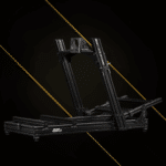 Premium studio render of the GT Elite Lite front and side frame on a black and gold background highlighting its aluminium construction.