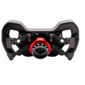 Rear view of Simagic FX-C wheel showing quick release hub and dual clutch paddles