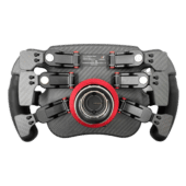 Rear view of Simagic FX Pro wheel showing magnetic shifters and dual clutch paddles