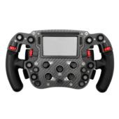 Simagic FX Pro steering wheel front view showing carbon fiber plate and rotary encoders
