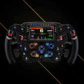 Simagic FX Pro formula wheel front view with integrated LCD display and RGB shift lights