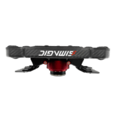 Side profile of Simagic FX Pro wheel showing slim body and quick release hub