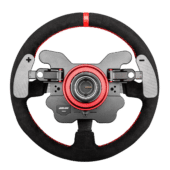 Simagic GT1-R wheel rear view isolated showing quick release and paddle system clearly