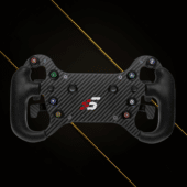 Simagic GT4-C steering wheel front view with carbon fibre plate and multi-button layout