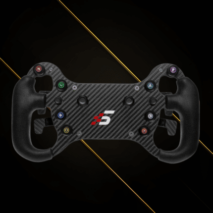 Simagic GT4-C steering wheel front view with carbon fibre plate and multi-button layout