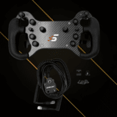 Simagic GT4-C wired steering wheel kit with coiled cable, mounting hardware and control module