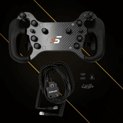 Simagic GT4-C wired steering wheel kit with coiled cable, mounting hardware and control module