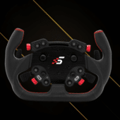 Simagic GTC-C steering wheel front view with carbon faceplate and control layout unlit