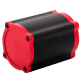 Angled product view of Simagic haptic reactor showing compact housing and build quality