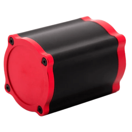 Angled product view of Simagic haptic reactor showing compact housing and build quality