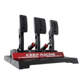 Simagic P1000 pedals front angled view showing aluminium base plate and pedal spacing