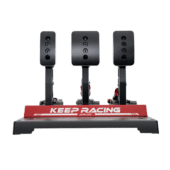 Simagic P1000 pedals straight front view with symmetrical pedal layout and racing branding