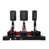 Simagic P1000 pedals rear view showing connections, mounting points and hydraulic components