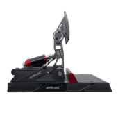 Simagic P1000 pedals detailed side view focusing on hydraulic cylinder and adjustment hardware