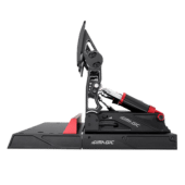 Simagic P1000 pedals side profile showing adjustable pedal arm geometry and damper system