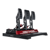 Simagic P1000 pedals three-quarter perspective highlighting hydraulic system and pedal arms