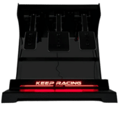Simagic P1000 Sim Ray heel stop illuminated in dark environment highlighting red LED glow