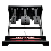 Simagic P1000 Sim Ray heel stop installed on pedal set showing integrated base lighting system