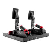 Simagic P1000-F pedals rear angle view showing hydraulic dampers and mounting structure