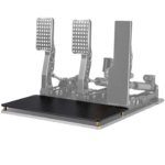 Simagic P2000 carbon foot board installed under pedal set showing full base platform support