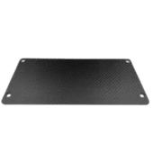 Simagic P2000 carbon foot board top view showing textured carbon fiber surface and mounting holes