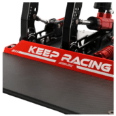 Simagic P2000 heel stop installed showing angled detail with pedal mechanics and base plate