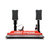 Simagic P2000 heel stop installed on pedal base showing front view with dual pedal setup