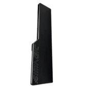 Angled view of Simagic P2000 long throttle accessory showing slim extended profile and engraved Simagic logo