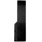 Front view of Simagic P2000 long throttle accessory showing extended black pedal plate with brushed finish and branding