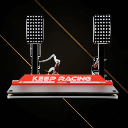 Simagic P2000R-2P hydraulic pedals front view with dual pedal setup and Keep Racing heel plate