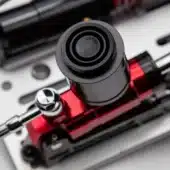 Simagic P2000R-2P pedals detailed view of hydraulic cylinder and red anodised components