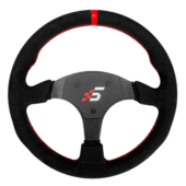 Simagic P-330R steering wheel in Alcantara with red center stripe and motorsport grip finish
