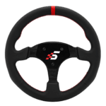 Simagic P-330R steering wheel in leather with red center stripe and ergonomic grip design