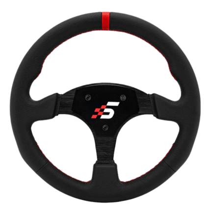 Simagic P-330R steering wheel in leather with red center stripe and ergonomic grip design