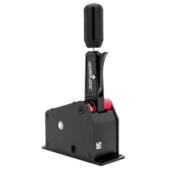 Angled view of Simagic Q1S sequential shifter showing structure, ports and mounting points