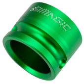 Single green anodised Simagic wheel mount 50mm showing smooth CNC finish and engraved branding