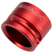 Single red anodised Simagic wheel mount 50mm showing detailed machining and clean inner bore