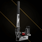 Simagic TB-RS hydraulic handbrake angled front view with aluminium lever and master cylinder