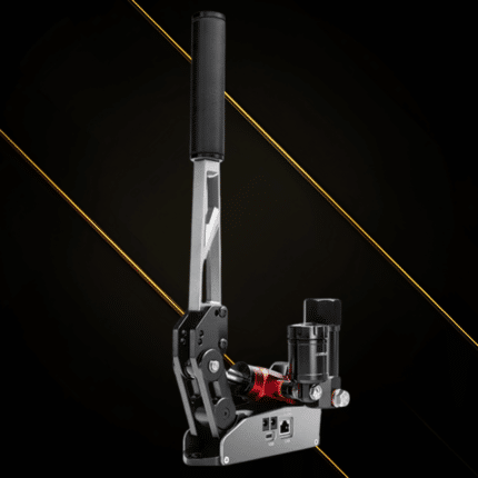 Simagic TB-RS hydraulic handbrake angled front view with aluminium lever and master cylinder