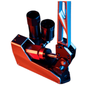 Detailed studio close-up of Simagic TB-RS handbrake hydraulic cylinder and linkage