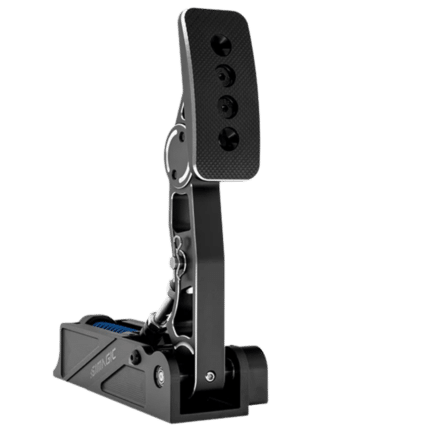 Angled view of Simagic P1000 clutch pedal showing pedal face and hydraulic mechanism