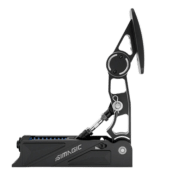 Side profile of Simagic P1000 clutch pedal showing linkage system and adjustability