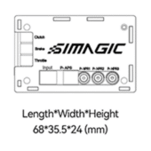 Simagic P2000 haptic control box dimensions diagram showing size specifications and layout
