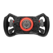 Rear view of Simagic GT Neo steering wheel showing magnetic shifters, dual clutch paddles and quick release system