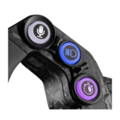 Close-up of Simagic GT Neo multifunction buttons with icons and RGB lighting