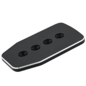 Angled view of single Simagic P1000 flat pedal plate showing thickness and edge detailing
