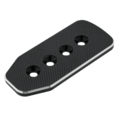 Top view of single Simagic P1000 flat pedal plate showing carbon-style finish and bolt holes